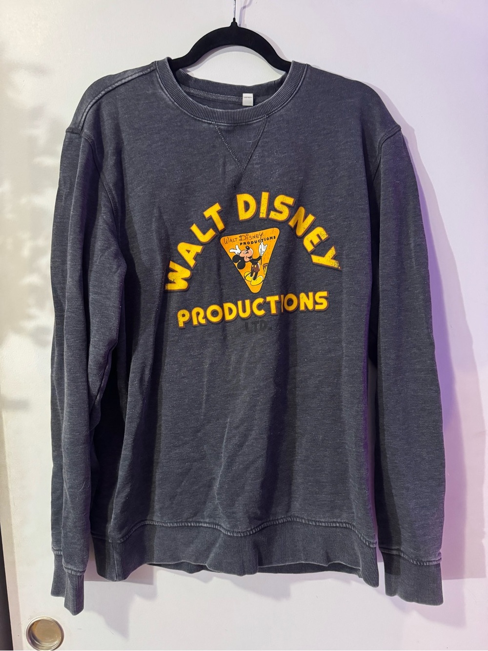 RARE Walt Disney Productions Charcoal Crewneck Sweatshirt with Yellow Logo